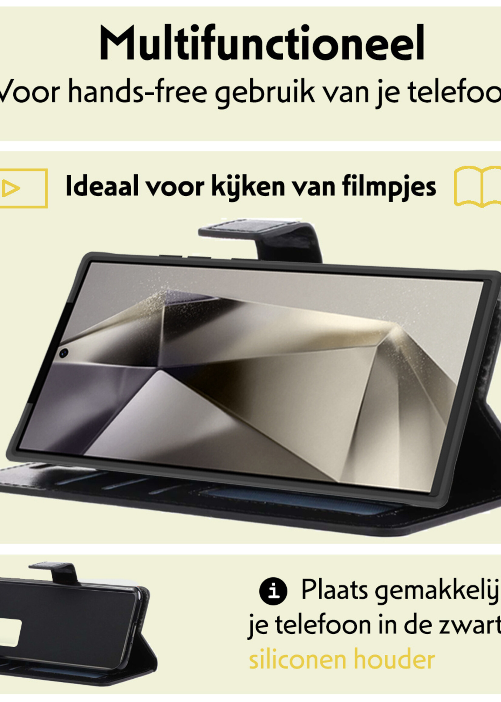 LUQ Hoesje Geschikt voor Samsung S24 Ultra Hoesje Book Case Hoes Wallet Cover Met Screenprotector - Hoes Geschikt voor Samsung Galaxy S24 Ultra Hoesje Bookcase Hoes - Zwart