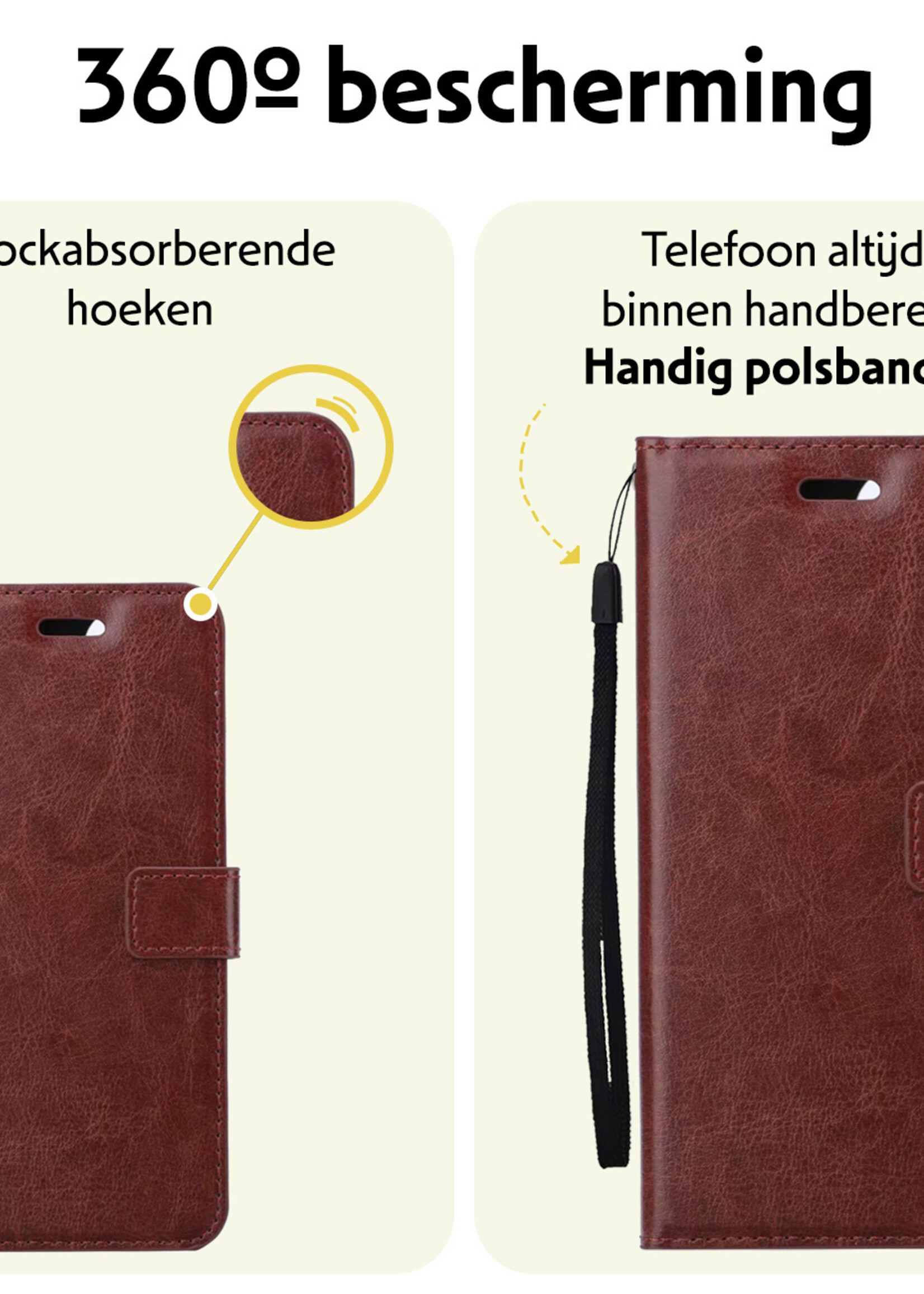 LUQ Hoesje Geschikt voor Samsung S24 Ultra Hoesje Book Case Hoes Wallet Cover Met 2x Screenprotector - Hoes Geschikt voor Samsung Galaxy S24 Ultra Hoesje Bookcase Hoes - Bruin