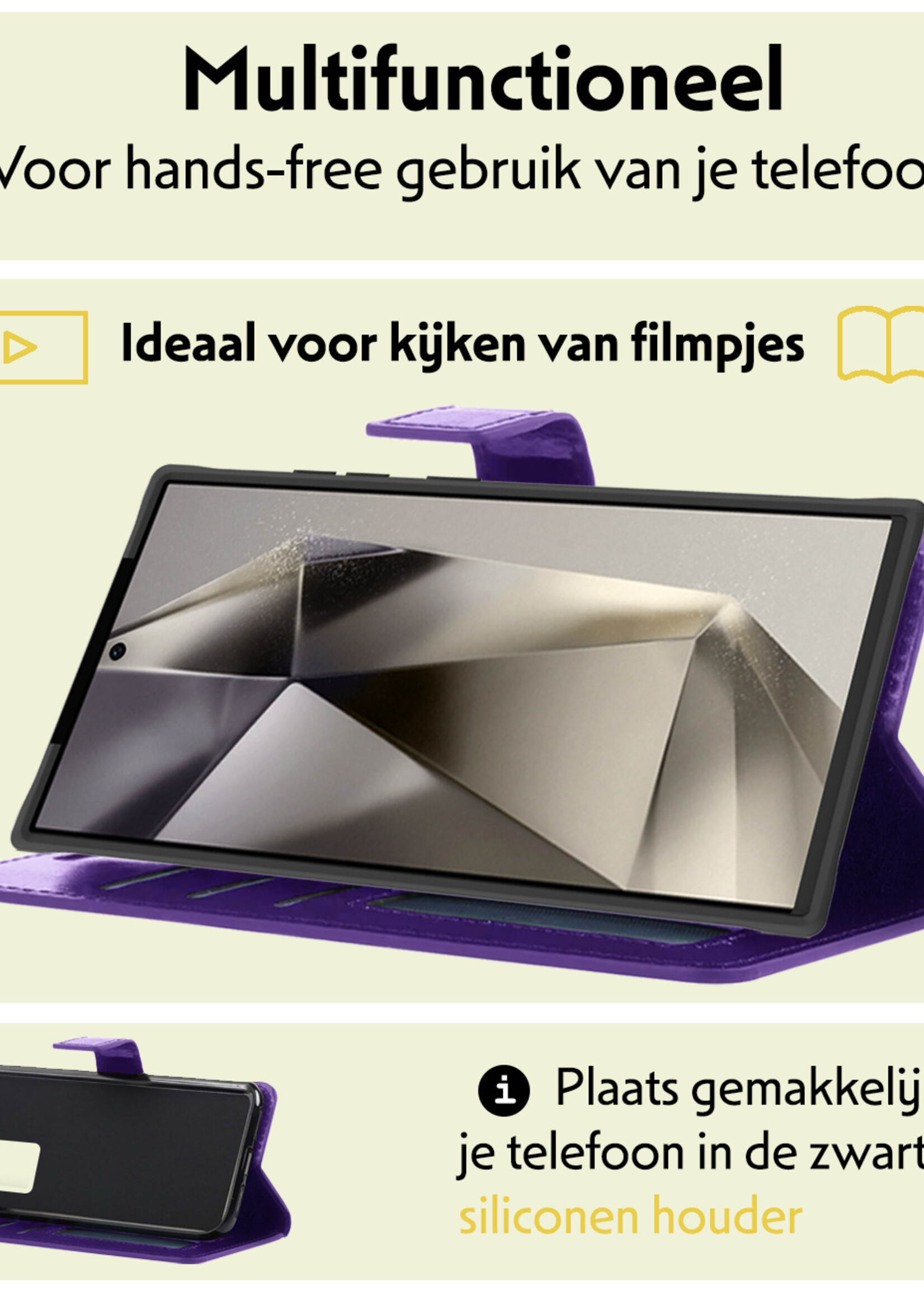 LUQ Hoesje Geschikt voor Samsung S24 Ultra Hoesje Book Case Hoes Wallet Cover Met 2x Screenprotector - Hoes Geschikt voor Samsung Galaxy S24 Ultra Hoesje Bookcase Hoes - Paars