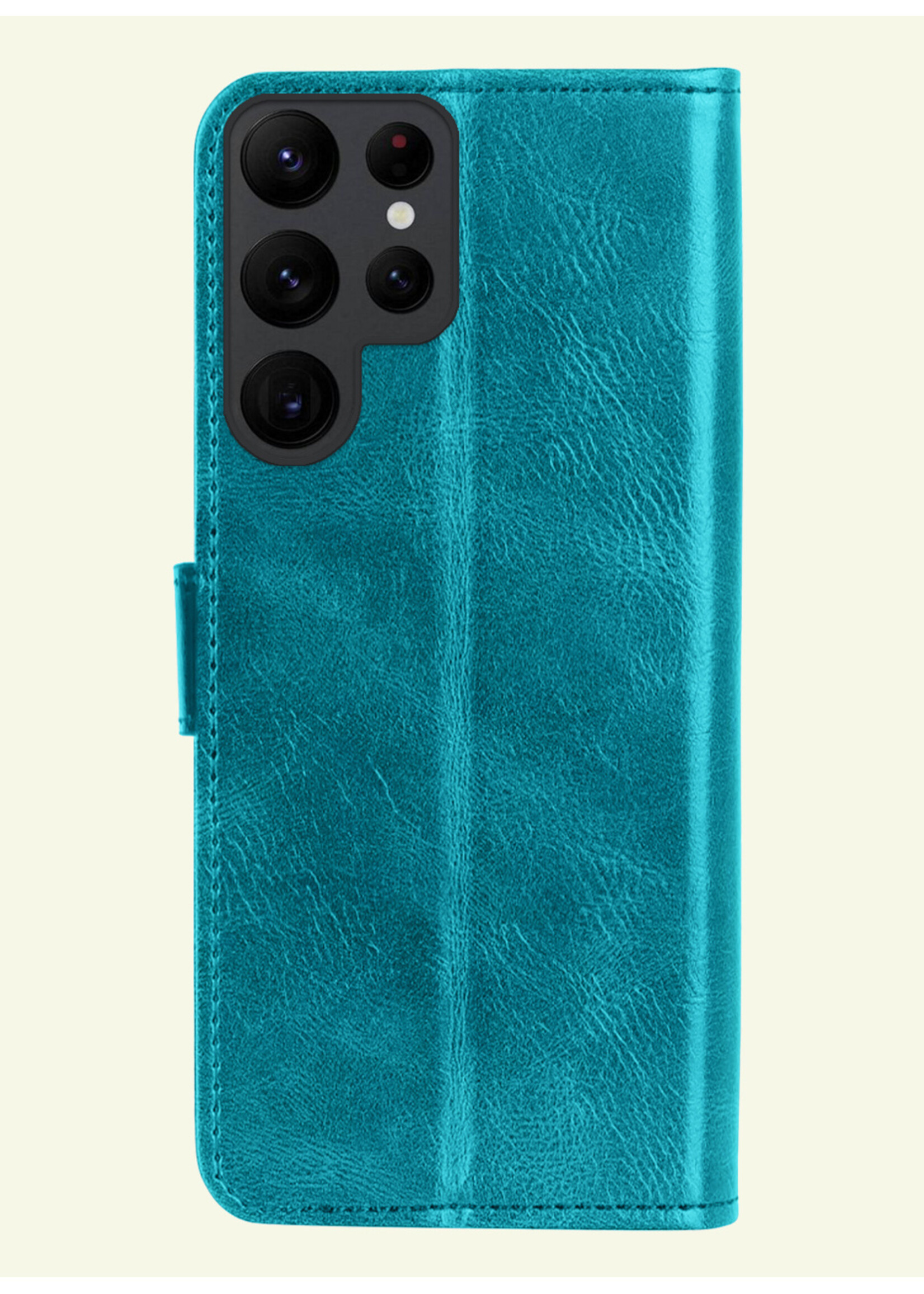 LUQ Hoesje Geschikt voor Samsung S24 Ultra Hoesje Book Case Hoes Wallet Cover Met 2x Screenprotector - Hoes Geschikt voor Samsung Galaxy S24 Ultra Hoesje Bookcase Hoes - Turquoise