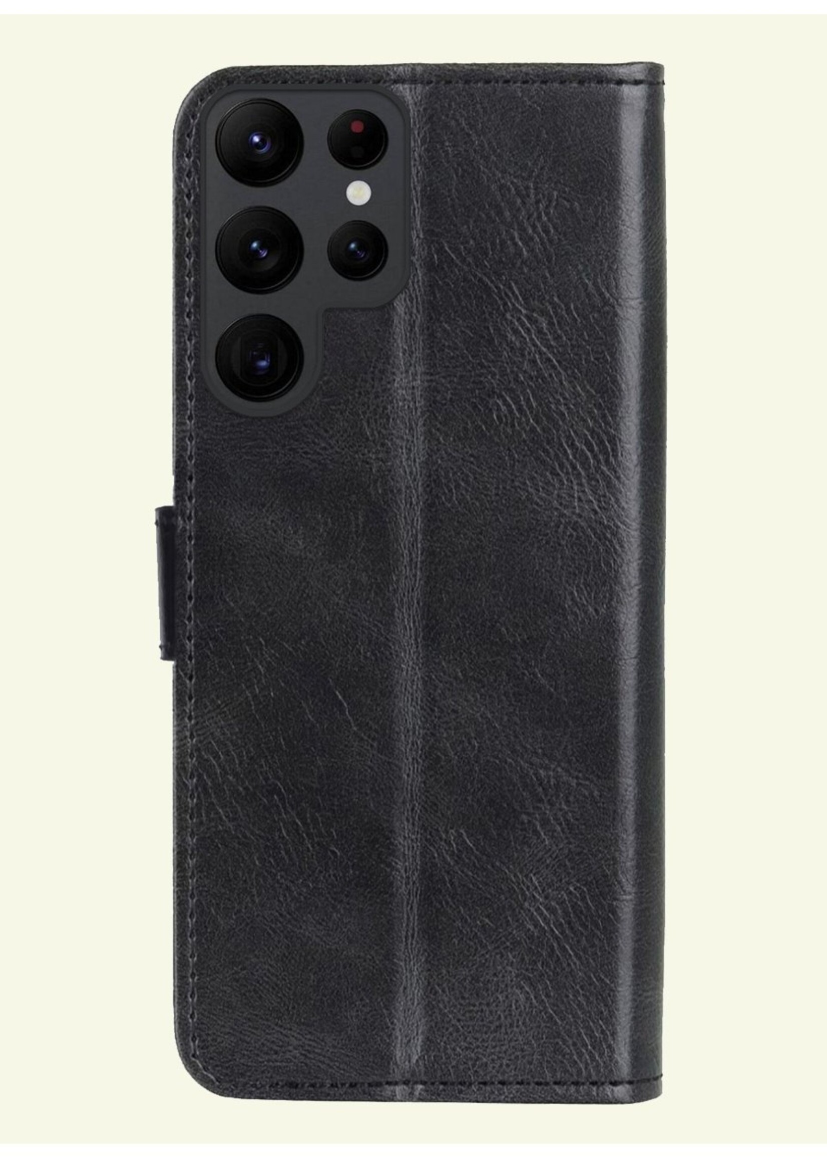 LUQ Hoesje Geschikt voor Samsung S24 Ultra Hoesje Book Case Hoes Wallet Cover Met 2x Screenprotector - Hoes Geschikt voor Samsung Galaxy S24 Ultra Hoesje Bookcase Hoes - Zwart