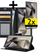 LUQ LUQ Samsung Galaxy S24 Ultra Hoesje Bookcase Met 2x Screenprotector - Zwart