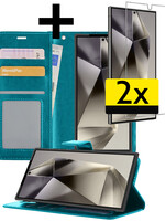LUQ LUQ Samsung Galaxy S24 Ultra Hoesje Bookcase Met 2x Screenprotector - Turquoise