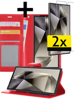 LUQ LUQ Samsung Galaxy S24 Ultra Hoesje Bookcase Met 2x Screenprotector - Rood
