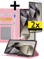 LUQ LUQ Samsung Galaxy S24 Ultra Hoesje Bookcase Met 2x Screenprotector - Lichtroze