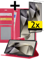 LUQ LUQ Samsung Galaxy S24 Ultra Hoesje Bookcase Met 2x Screenprotector - Donkerroze