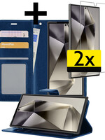 LUQ LUQ Samsung Galaxy S24 Ultra Hoesje Bookcase Met 2x Screenprotector - Donkerblauw