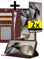 LUQ LUQ Samsung Galaxy S24 Ultra Hoesje Bookcase Met 2x Screenprotector - Bruin