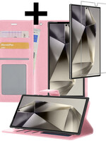 LUQ LUQ Samsung Galaxy S24 Ultra Hoesje Bookcase Met Screenprotector - Lichtroze