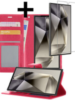 LUQ LUQ Samsung Galaxy S24 Ultra Hoesje Bookcase Met Screenprotector - Donkerroze