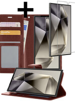 LUQ LUQ Samsung Galaxy S24 Ultra Hoesje Bookcase Met Screenprotector - Bruin