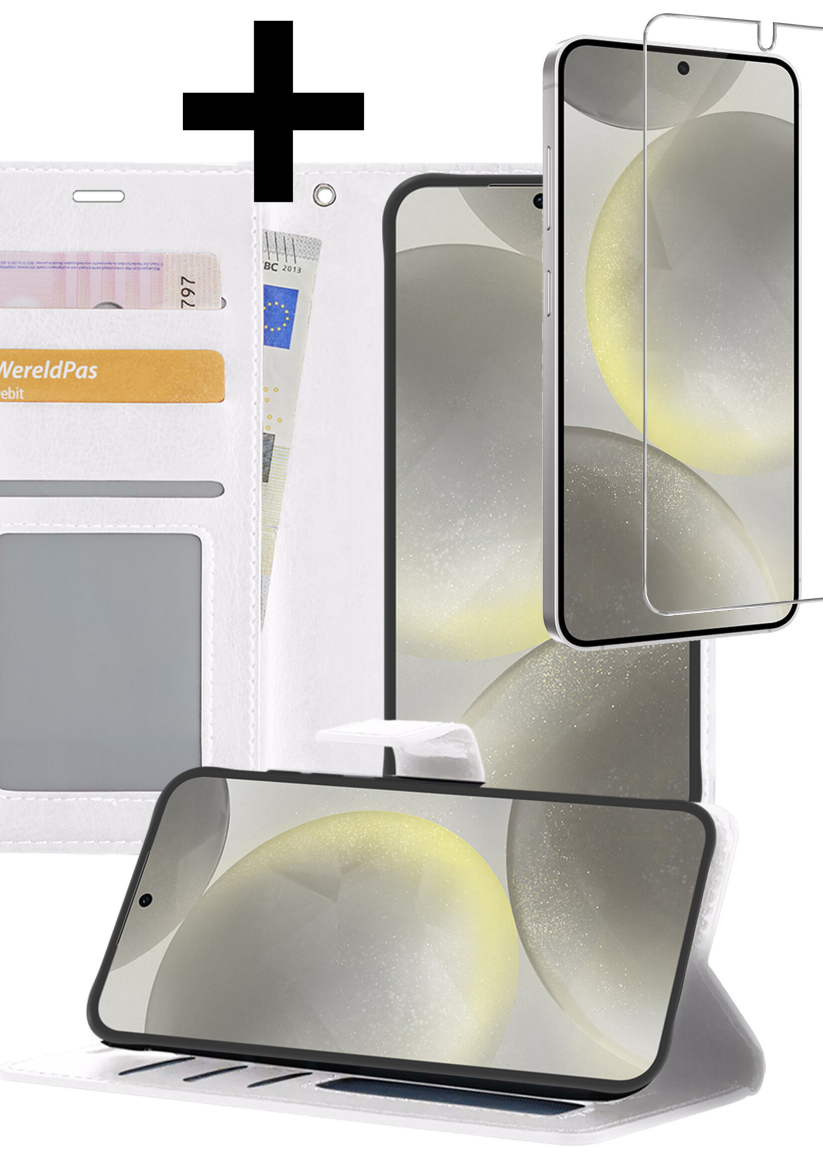 LUQ Hoesje Geschikt voor Samsung S24 Plus Hoesje Book Case Hoes Wallet Cover Met Screenprotector - Hoes Geschikt voor Samsung Galaxy S24 Plus Hoesje Bookcase Hoes - Wit