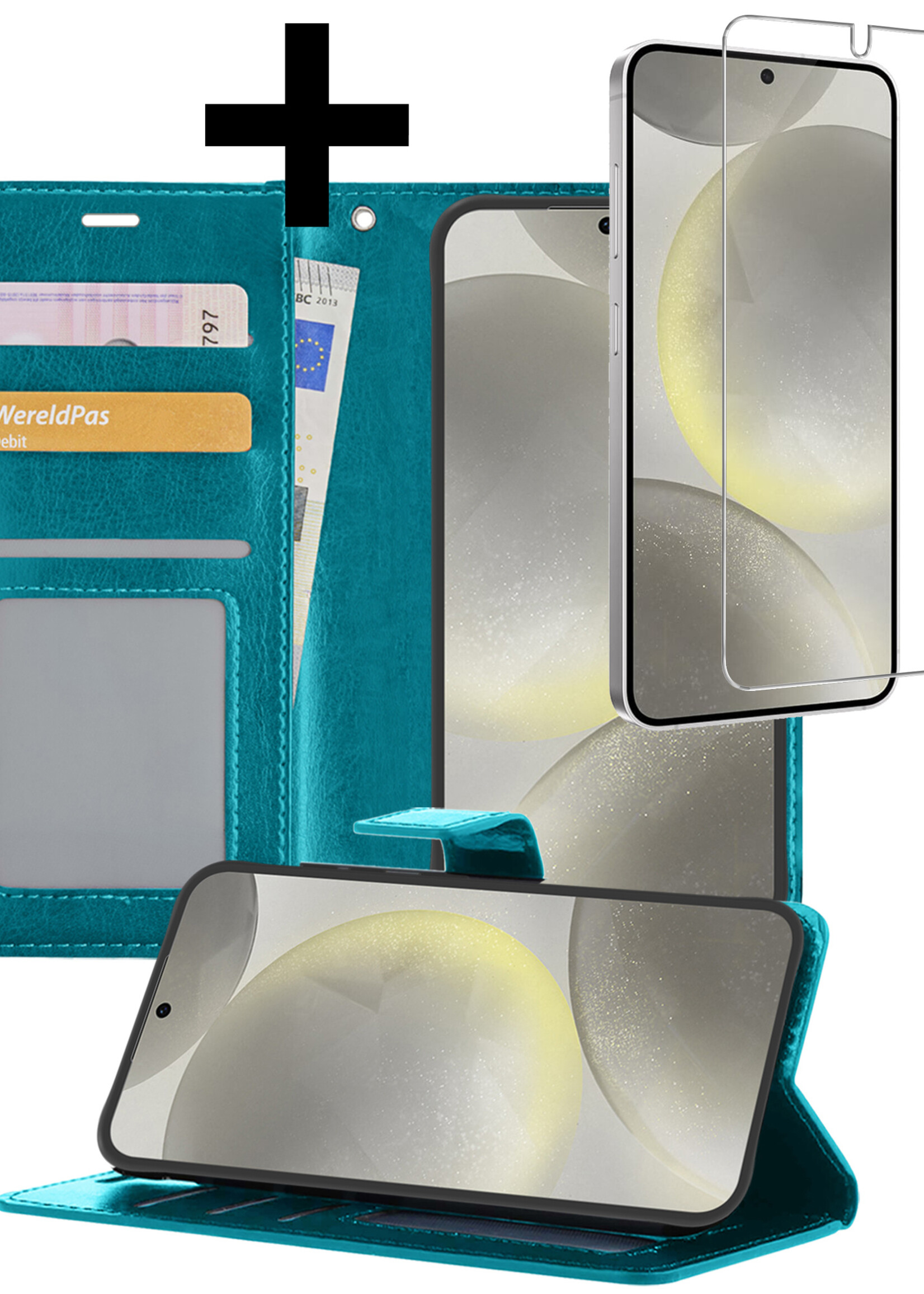 LUQ Hoesje Geschikt voor Samsung S24 Plus Hoesje Book Case Hoes Wallet Cover Met Screenprotector - Hoes Geschikt voor Samsung Galaxy S24 Plus Hoesje Bookcase Hoes - Turquoise