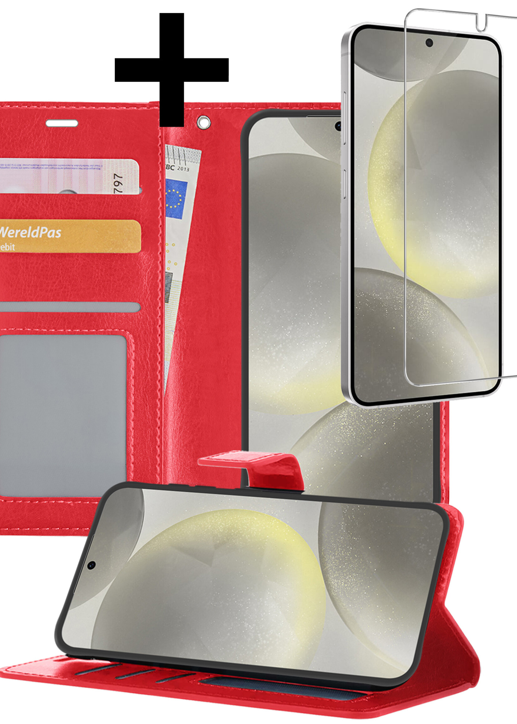 LUQ Hoesje Geschikt voor Samsung S24 Plus Hoesje Book Case Hoes Wallet Cover Met Screenprotector - Hoes Geschikt voor Samsung Galaxy S24 Plus Hoesje Bookcase Hoes - Rood