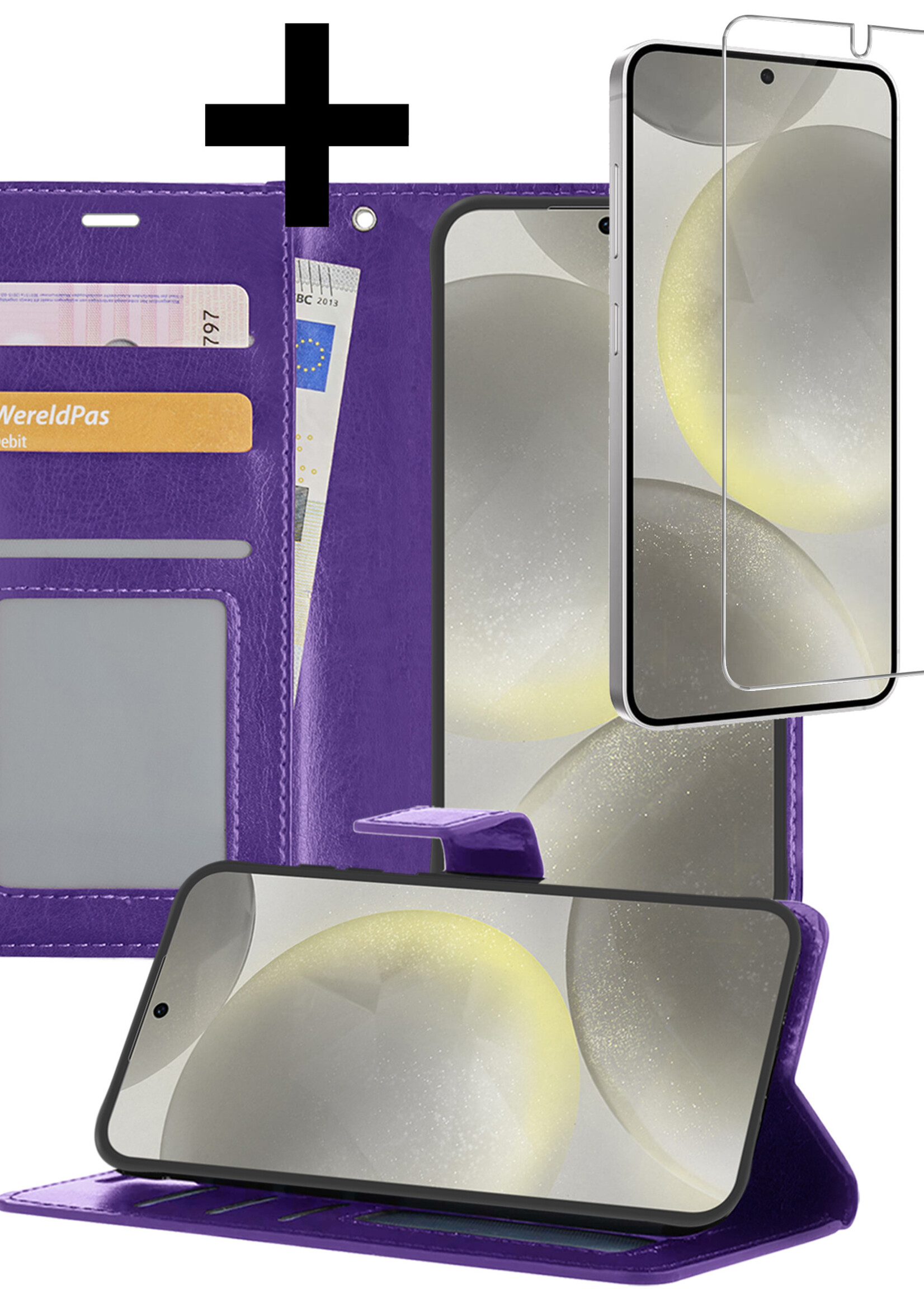 LUQ Hoesje Geschikt voor Samsung S24 Plus Hoesje Book Case Hoes Wallet Cover Met Screenprotector - Hoes Geschikt voor Samsung Galaxy S24 Plus Hoesje Bookcase Hoes - Paars