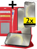 LUQ LUQ Samsung Galaxy S24 Hoesje Bookcase Met 2x Screenprotector - Rood
