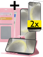 LUQ LUQ Samsung Galaxy S24 Hoesje Bookcase Met 2x Screenprotector - Lichtroze
