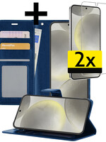 LUQ LUQ Samsung Galaxy S24 Hoesje Bookcase Met 2x Screenprotector - Donkerblauw