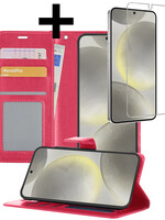 LUQ LUQ Samsung Galaxy S24 Hoesje Bookcase Met Screenprotector - Donkerroze
