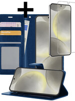 LUQ LUQ Samsung Galaxy S24 Hoesje Bookcase Met Screenprotector - Donkerblauw