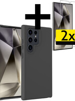 LUQ LUQ Samsung Galaxy S24 Ultra Hoesje Siliconen Met 2x Screenprotector - Zwart