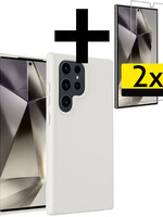 LUQ LUQ Samsung Galaxy S24 Ultra Hoesje Siliconen Met 2x Screenprotector - Wit