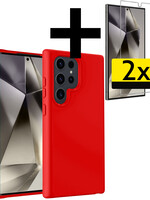 LUQ LUQ Samsung Galaxy S24 Ultra Hoesje Siliconen Met 2x Screenprotector - Rood
