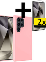 LUQ LUQ Samsung Galaxy S24 Ultra Hoesje Siliconen Met 2x Screenprotector - Lichtroze