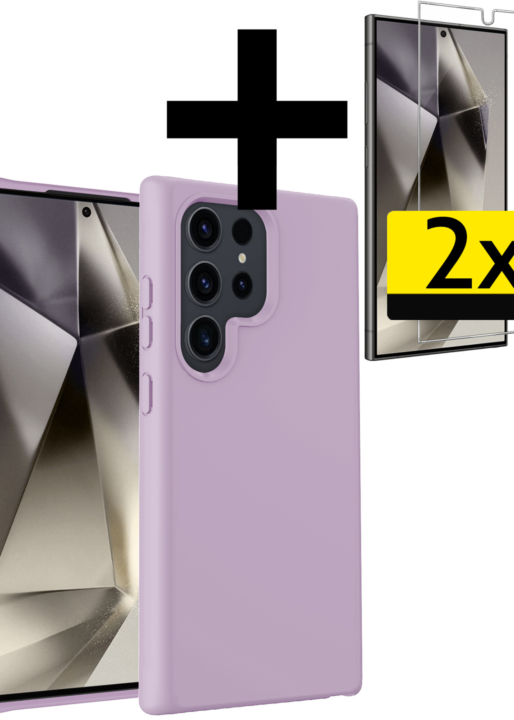 LUQ Hoesje Geschikt voor Samsung S24 Ultra Hoesje Siliconen Case Met 2x Screenprotector - Hoes Geschikt voor Samsung Galaxy S24 Ultra Hoes Siliconen - Lila