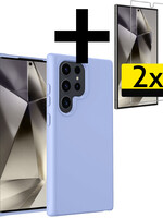 LUQ LUQ Samsung Galaxy S24 Ultra Hoesje Siliconen Met 2x Screenprotector - Lichtblauw