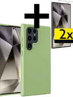 LUQ LUQ Samsung Galaxy S24 Ultra Hoesje Siliconen Met 2x Screenprotector - Groen