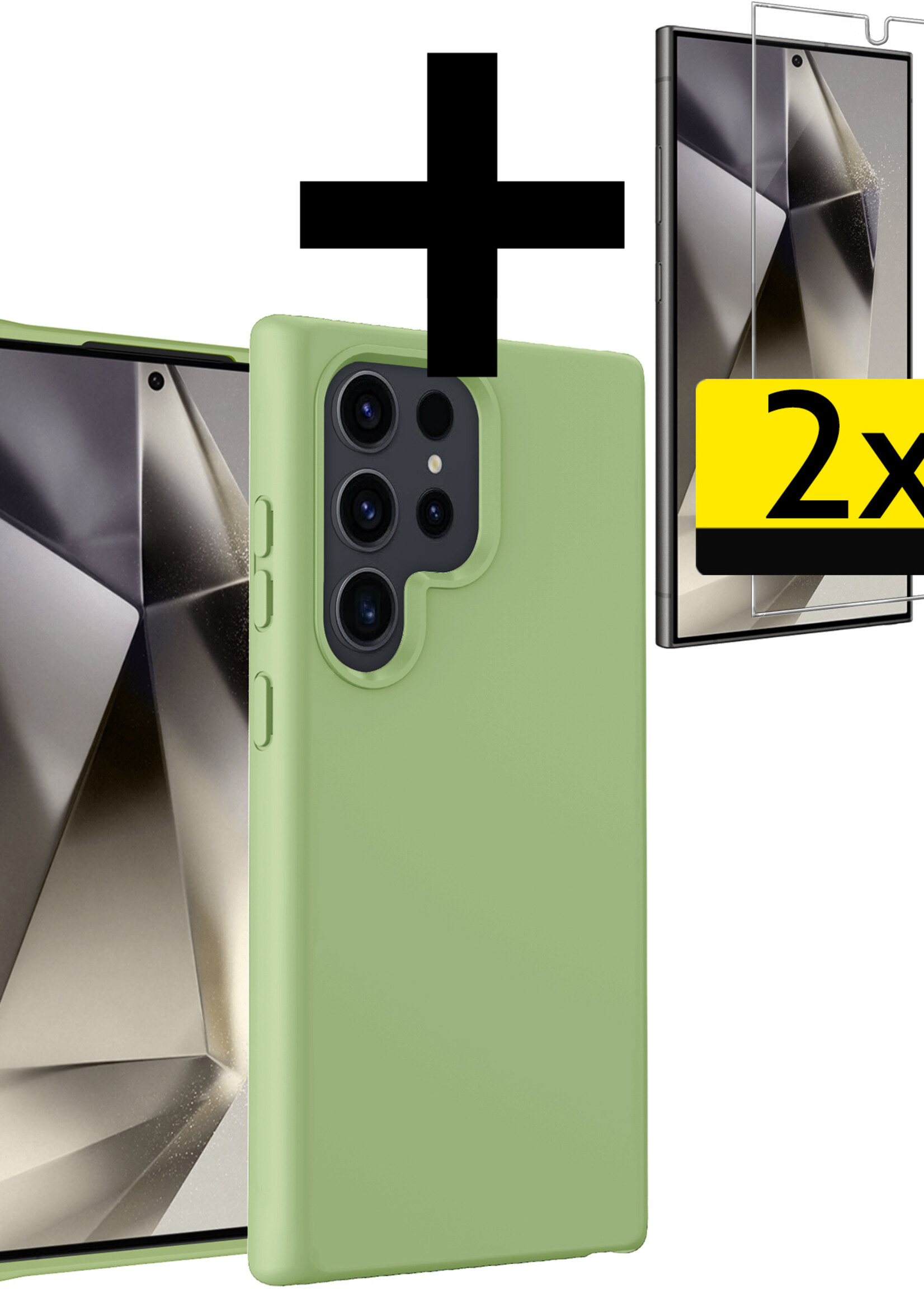 LUQ Hoesje Geschikt voor Samsung S24 Ultra Hoesje Siliconen Case Met 2x Screenprotector - Hoes Geschikt voor Samsung Galaxy S24 Ultra Hoes Siliconen - Groen