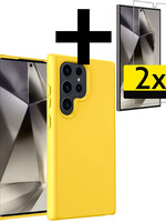 LUQ LUQ Samsung Galaxy S24 Ultra Hoesje Siliconen Met 2x Screenprotector - Geel