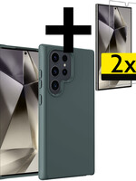 LUQ LUQ Samsung Galaxy S24 Ultra Hoesje Siliconen Met 2x Screenprotector - Donkergroen