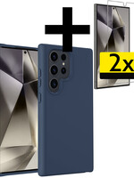 LUQ LUQ Samsung Galaxy S24 Ultra Hoesje Siliconen Met 2x Screenprotector - Donkerblauw