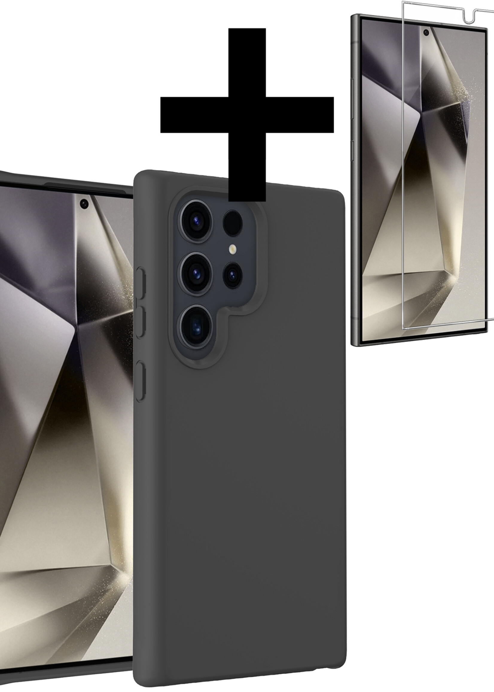 LUQ Hoesje Geschikt voor Samsung S24 Ultra Hoesje Siliconen Case Met Screenprotector - Hoes Geschikt voor Samsung Galaxy S24 Ultra Hoes Siliconen - Zwart