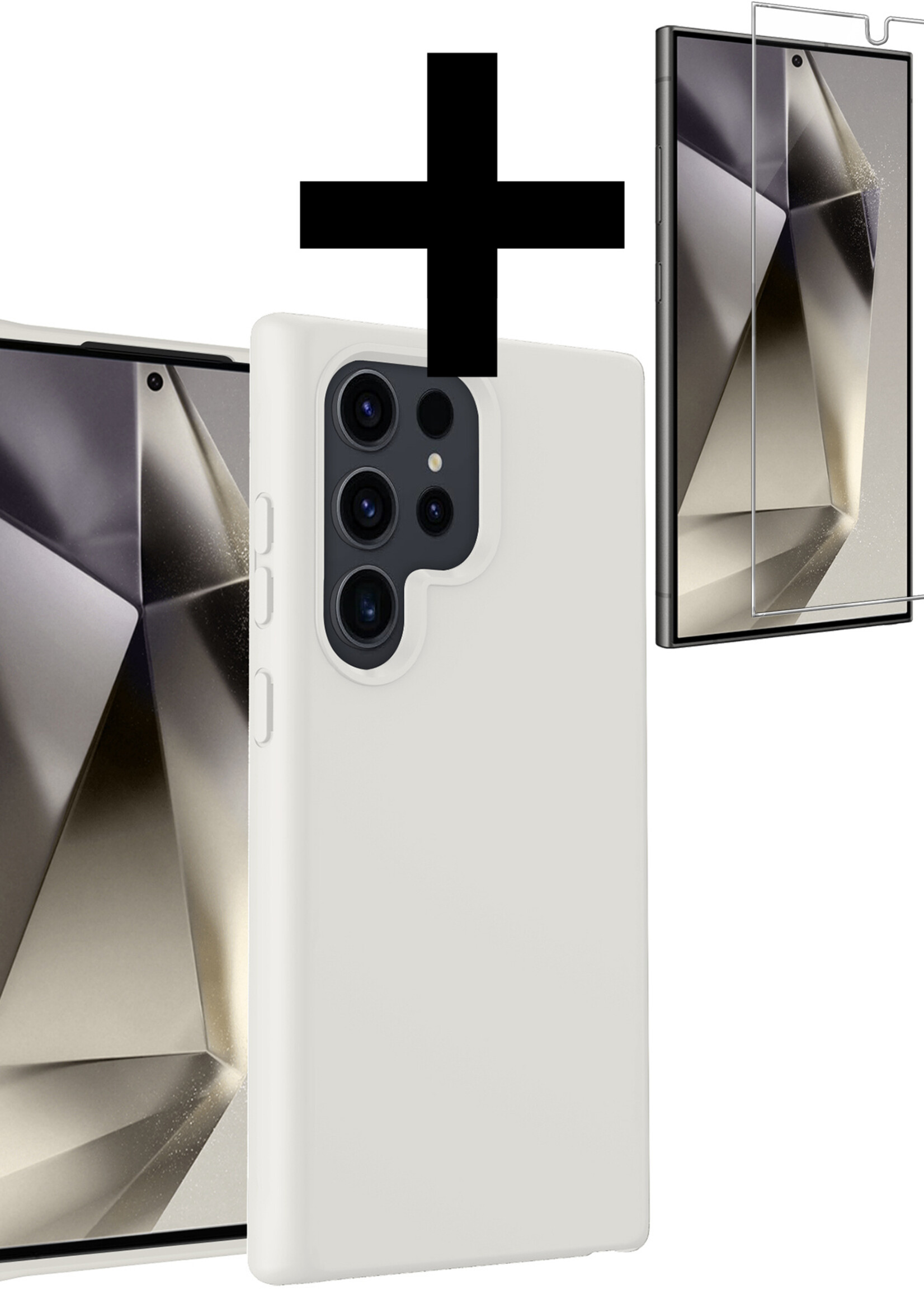 LUQ Hoesje Geschikt voor Samsung S24 Ultra Hoesje Siliconen Case Met Screenprotector - Hoes Geschikt voor Samsung Galaxy S24 Ultra Hoes Siliconen - Wit