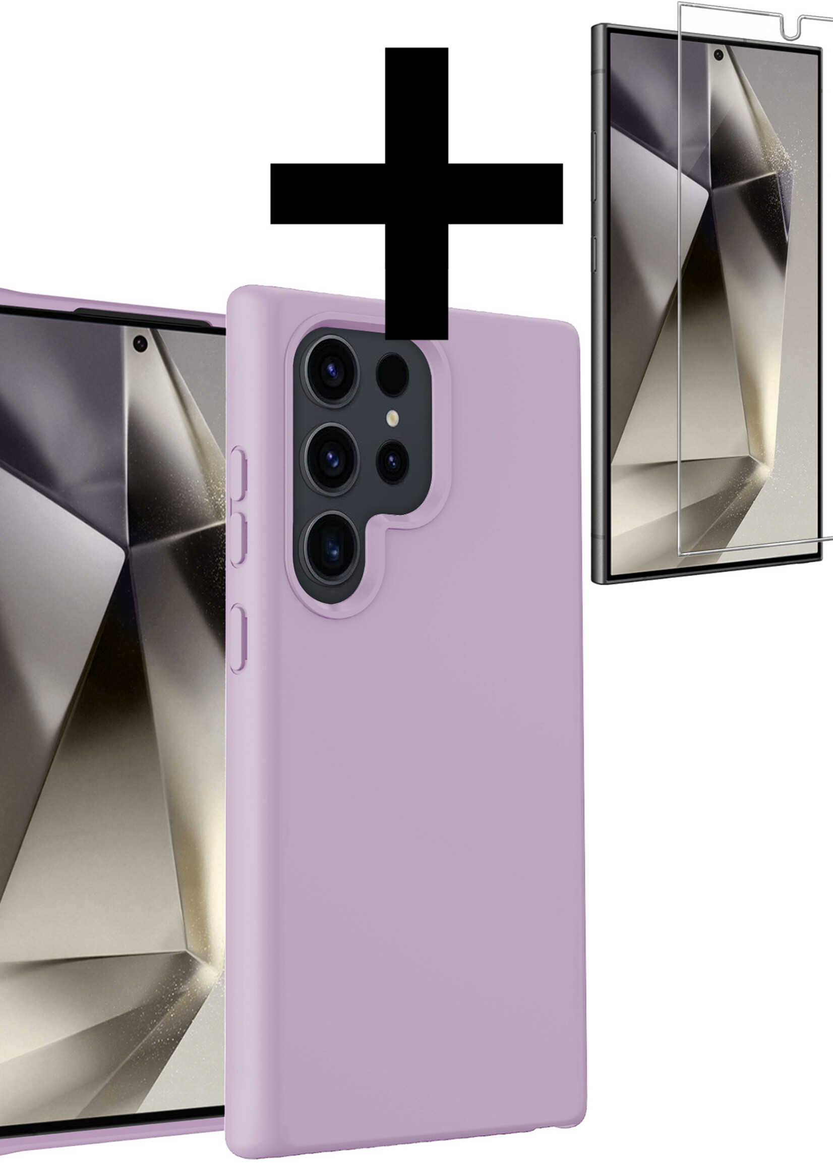 LUQ Hoesje Geschikt voor Samsung S24 Ultra Hoesje Siliconen Case Met Screenprotector - Hoes Geschikt voor Samsung Galaxy S24 Ultra Hoes Siliconen - Lila