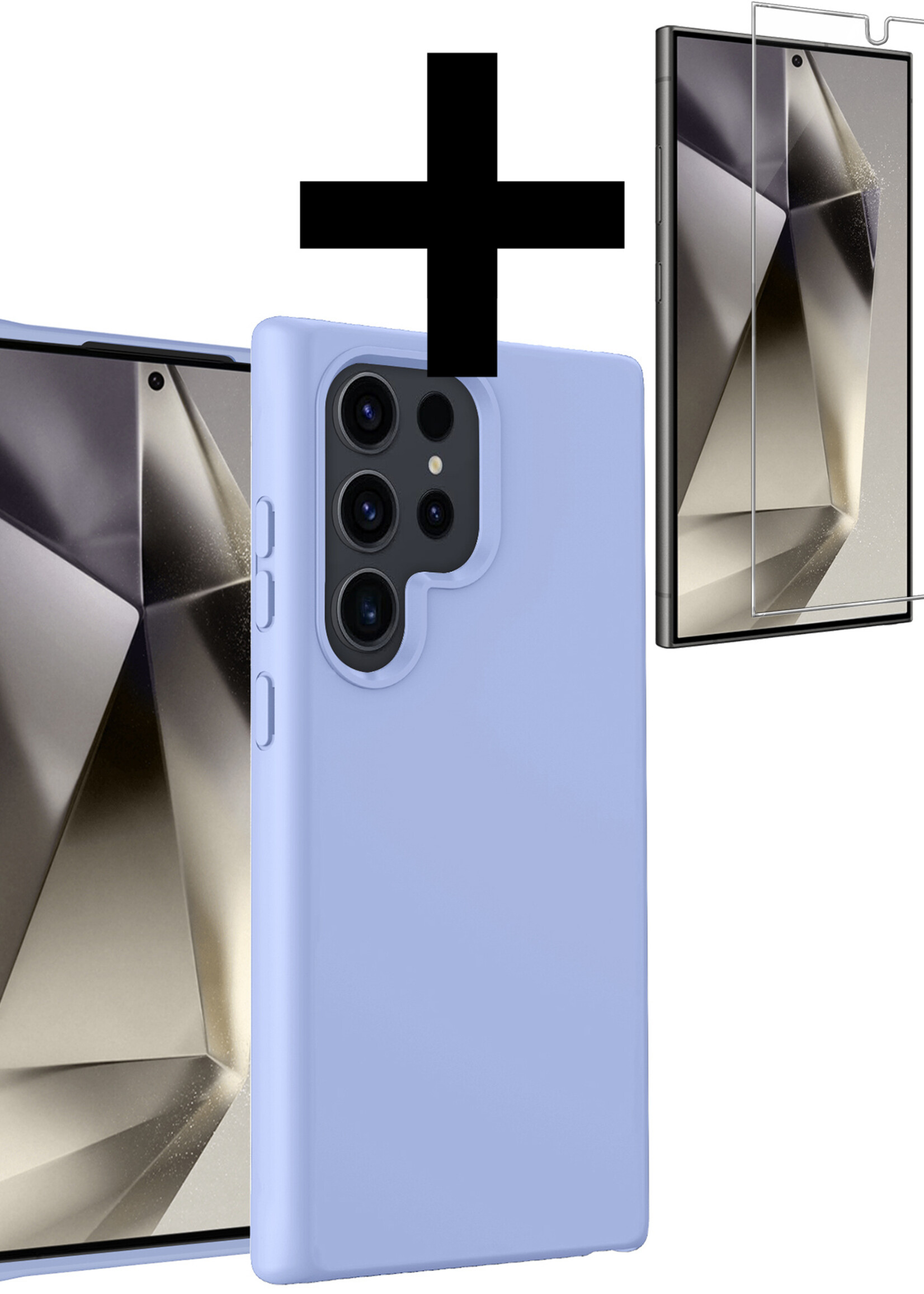 LUQ Hoesje Geschikt voor Samsung S24 Ultra Hoesje Siliconen Case Met Screenprotector - Hoes Geschikt voor Samsung Galaxy S24 Ultra Hoes Siliconen - Lichtblauw