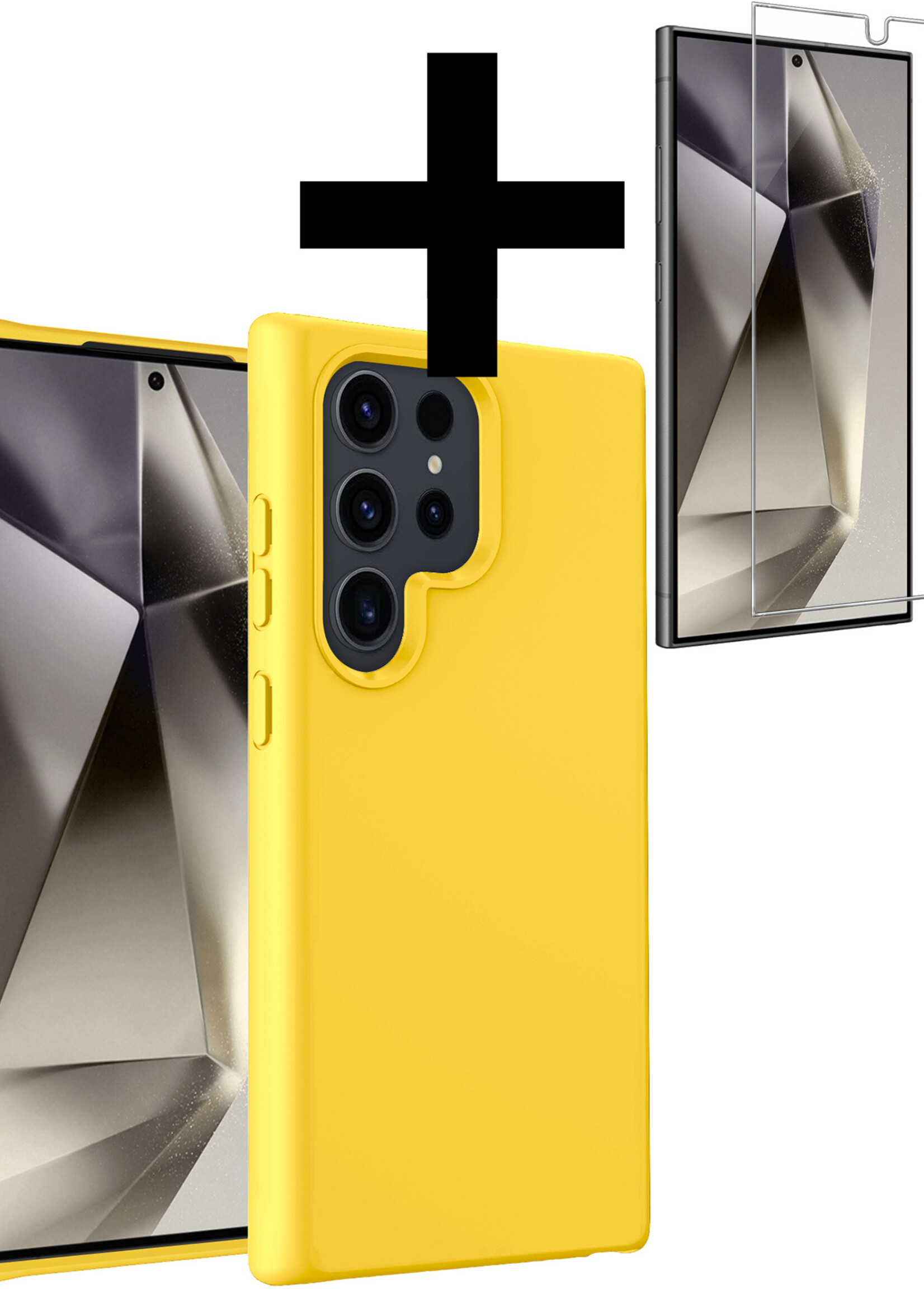 LUQ Hoesje Geschikt voor Samsung S24 Ultra Hoesje Siliconen Case Met Screenprotector - Hoes Geschikt voor Samsung Galaxy S24 Ultra Hoes Siliconen - Geel