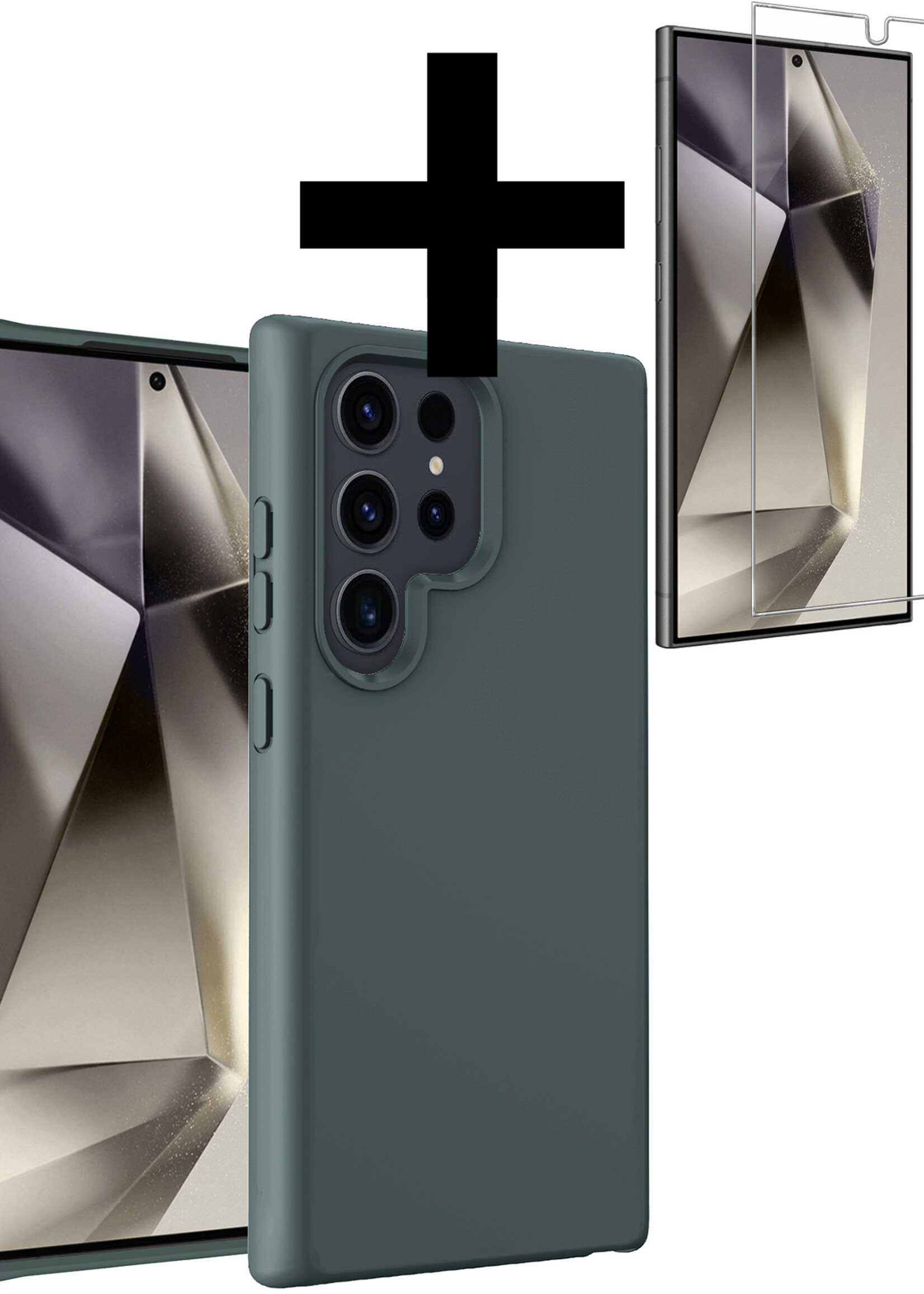 LUQ Hoesje Geschikt voor Samsung S24 Ultra Hoesje Siliconen Case Met Screenprotector - Hoes Geschikt voor Samsung Galaxy S24 Ultra Hoes Siliconen - Donkergroen