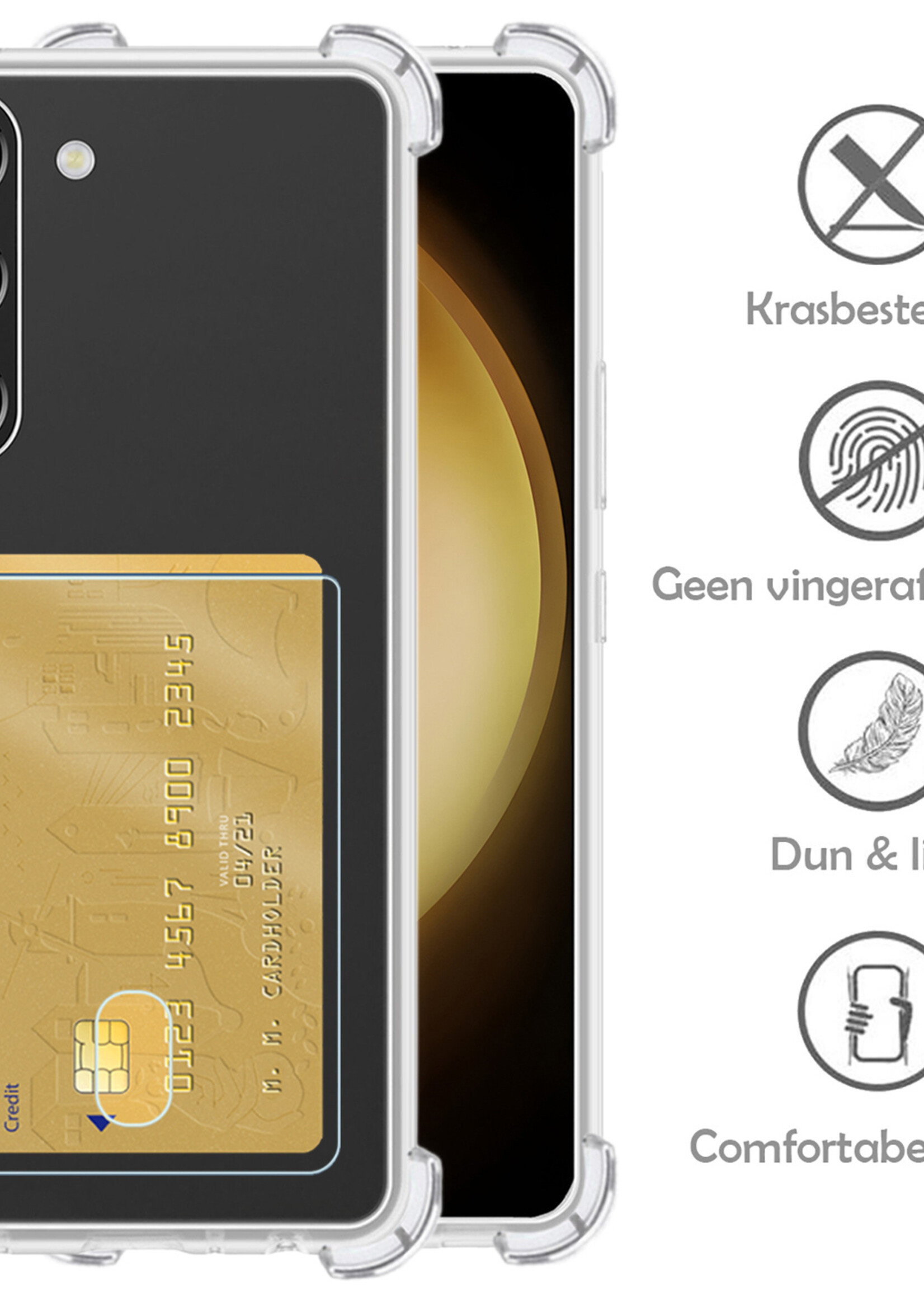 LUQ Hoesje Geschikt voor Samsung S24 Hoesje Case Pashouder Cover Siliconen Met Screenprotector - Hoes Geschikt voor Samsung Galaxy S24 Hoesje Met Kaarthouder- Transparant