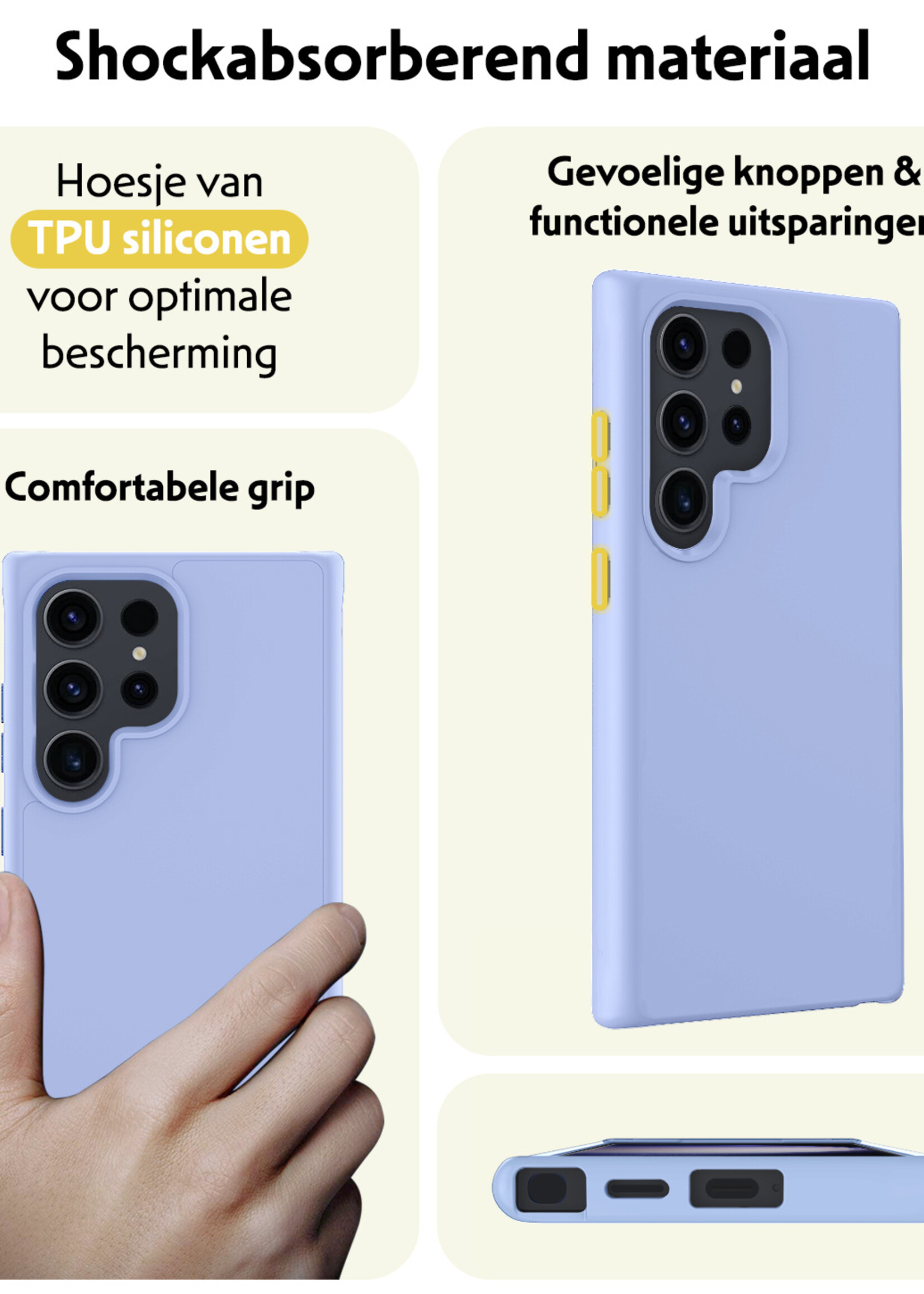 LUQ Hoesje Geschikt voor Samsung S24 Ultra Hoesje Siliconen Case - Hoes Geschikt voor Samsung Galaxy S24 Ultra Hoes Siliconen - Lichtblauw - 2 Stuks