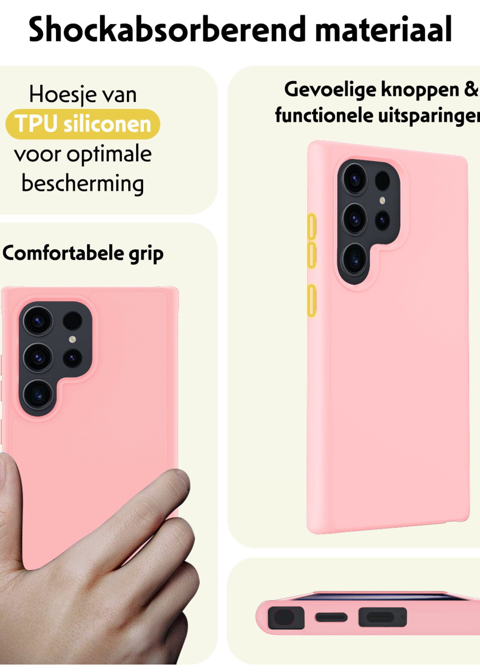 LUQ Hoesje Geschikt voor Samsung S24 Ultra Hoesje Siliconen Case - Hoes Geschikt voor Samsung Galaxy S24 Ultra Hoes Siliconen - Lichtroze