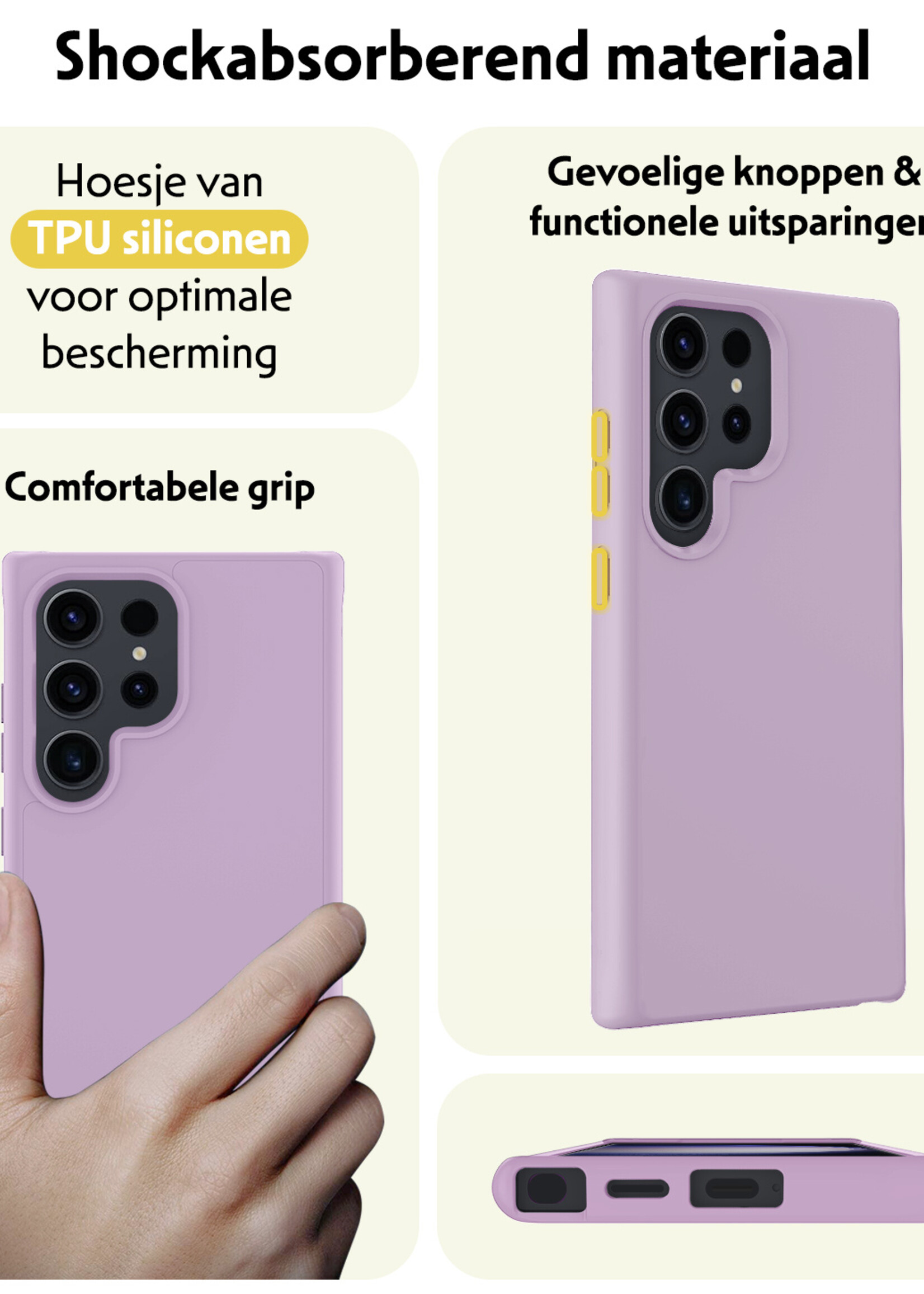 LUQ Hoesje Geschikt voor Samsung S24 Ultra Hoesje Siliconen Case - Hoes Geschikt voor Samsung Galaxy S24 Ultra Hoes Siliconen - Lila