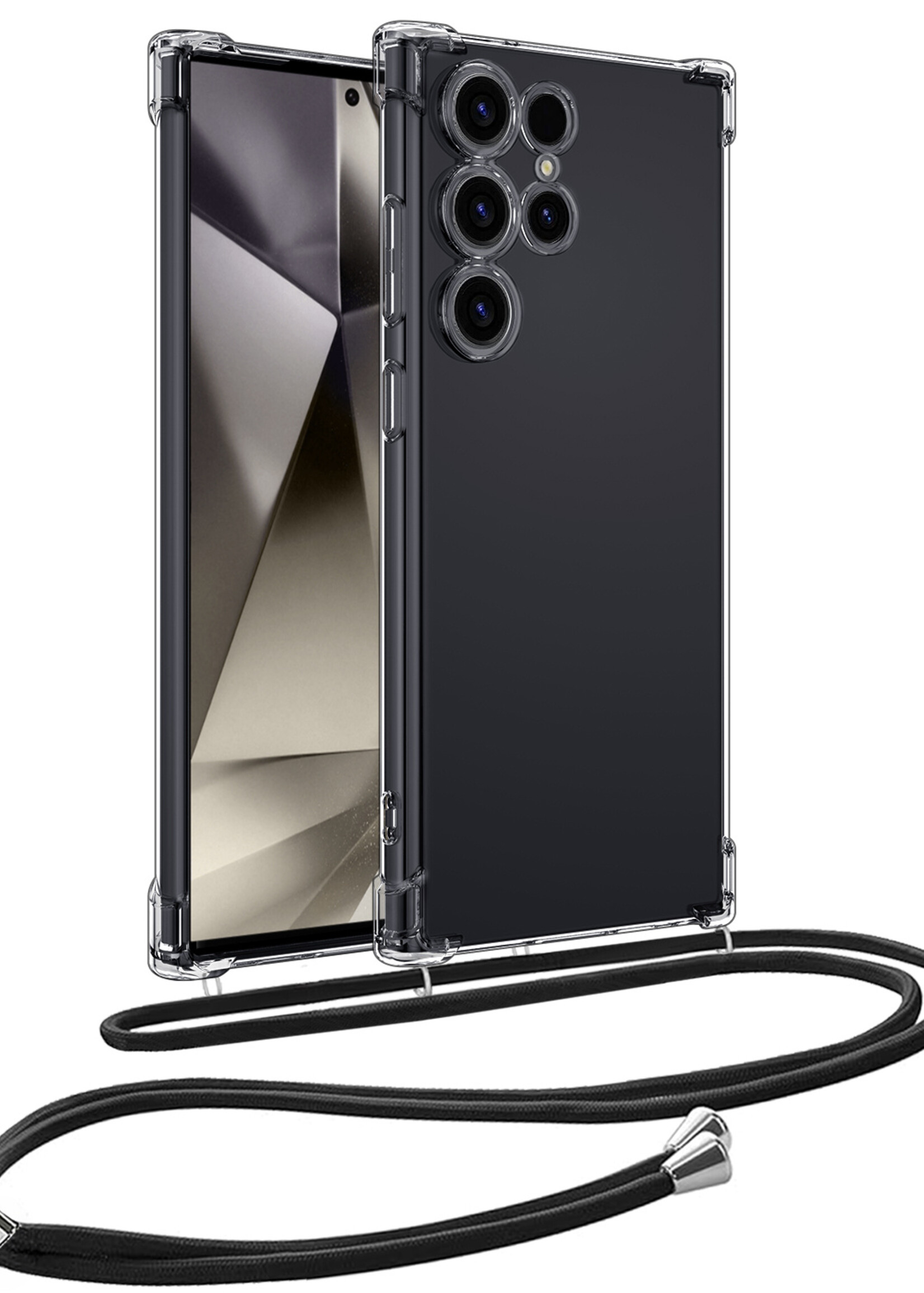 LUQ Hoesje Geschikt voor Samsung S24 Ultra Hoesje Shockproof Case Siliconen Hoes Met Koord - Transparant