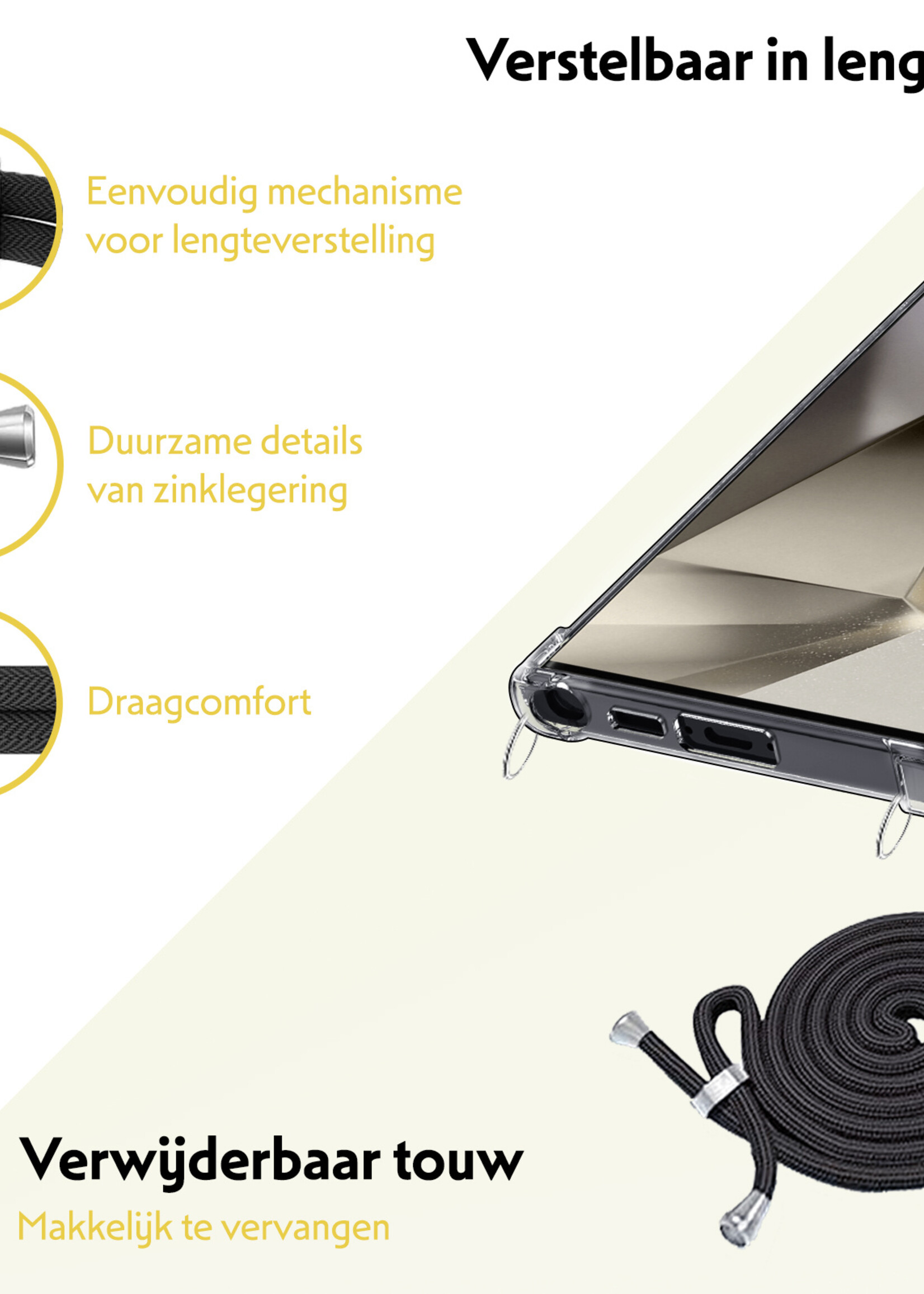 LUQ Hoesje Geschikt voor Samsung S24 Ultra Hoesje Shockproof Case Siliconen Hoes Met Koord - Transparant
