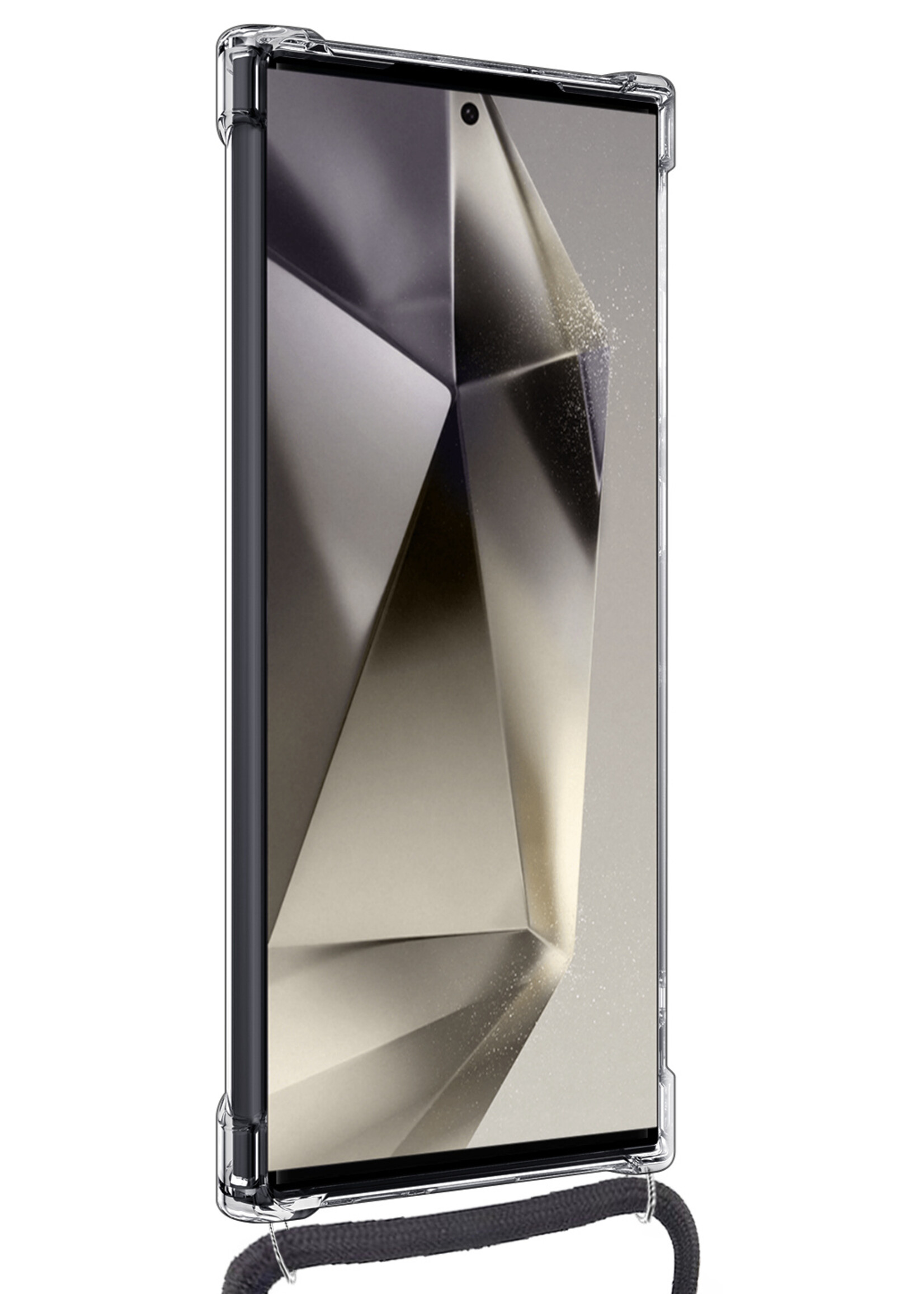 LUQ Hoesje Geschikt voor Samsung S24 Ultra Hoesje Shockproof Case Siliconen Hoes Met Koord - Transparant