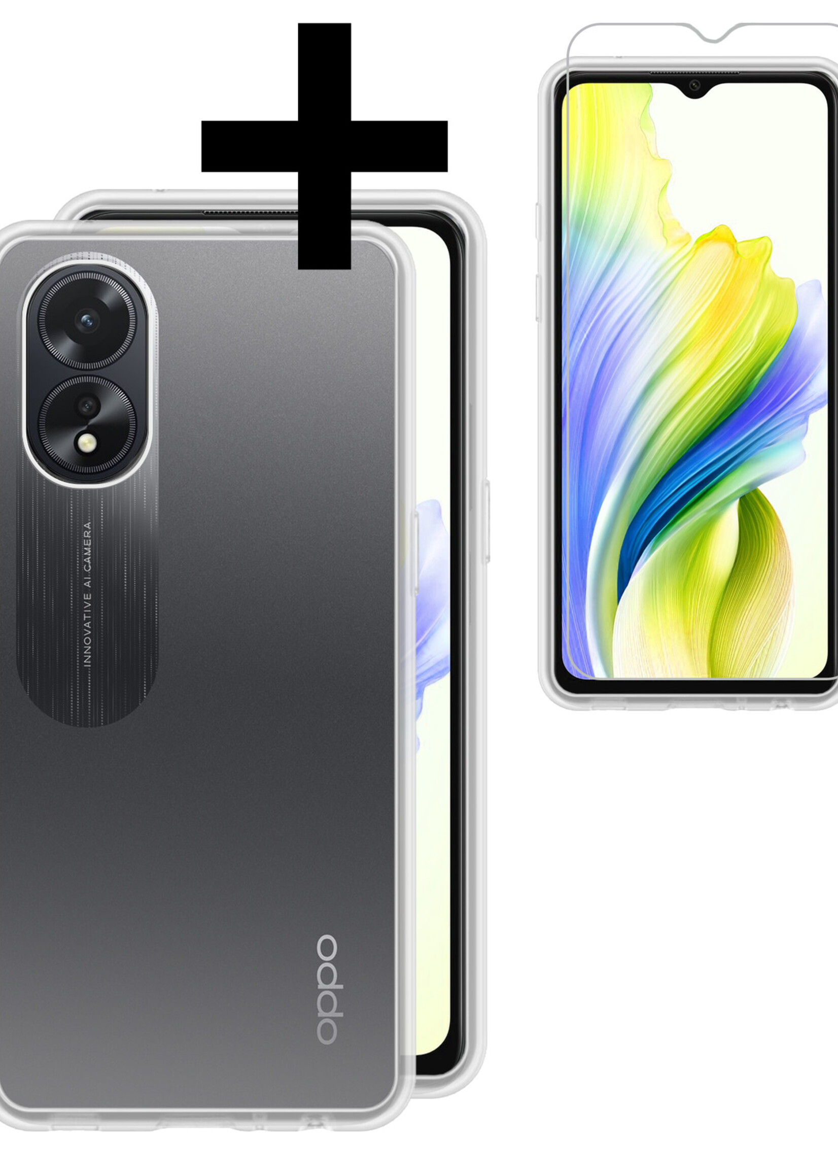 LUQ Hoesje Geschikt voor OPPO A38 Hoesje Siliconen Case Met Screenprotector - Hoes Geschikt voor OPPO A38 Hoes Siliconen - Transparant