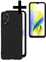 LUQ LUQ OPPO A38 Hoesje Siliconen Met Screenprotector - Zwart